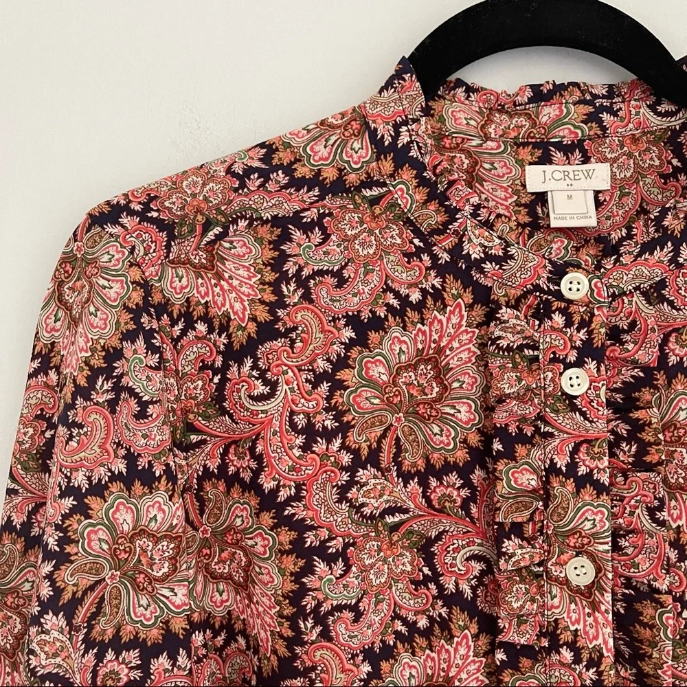 J. Crew Paisley Ruffle Button Down Blouse